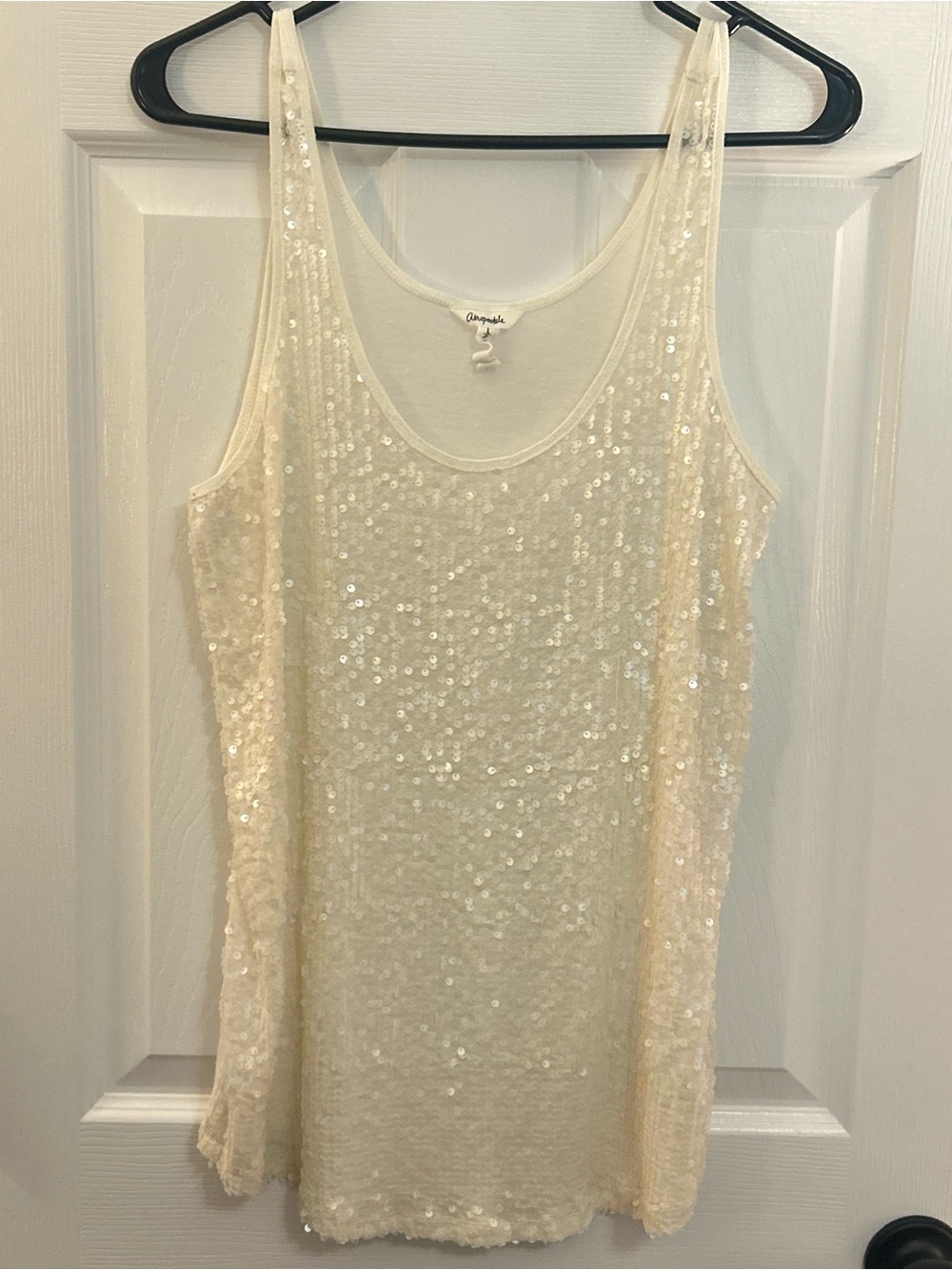 Aeropostale Cream Sequin Scoop Neck Tank Top - Size L